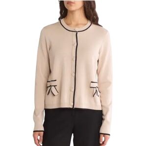 Adrianna Papell Contrast Scallop Trim Cardigan Pockets Cream Long Sleeve Size Xl